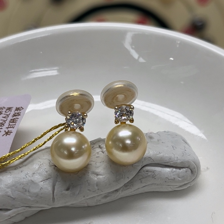 耳饰海水珍珠银S925镶嵌金珠 9-10mm 71