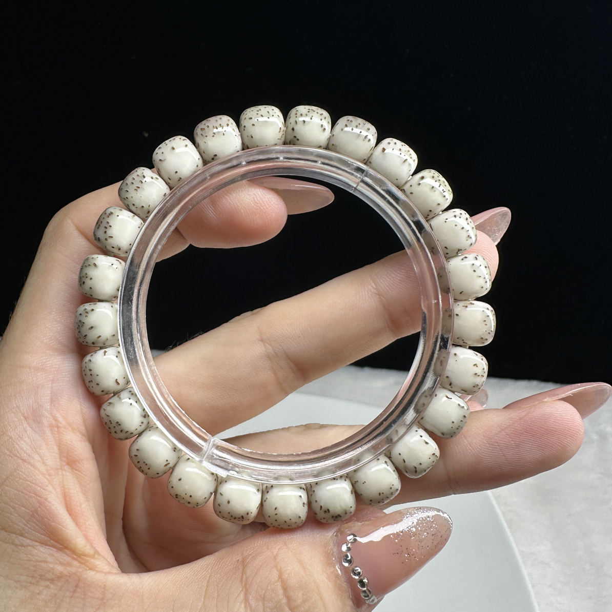 石玉料星月菩提手串毕业级白雪小细星9×8mm（一物一图）