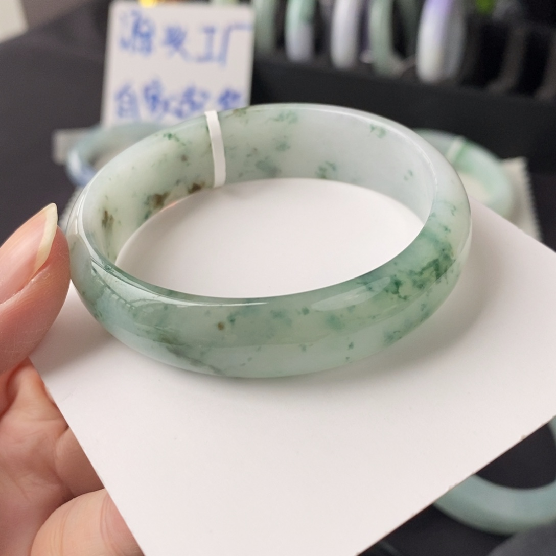 翡翠未镶嵌手镯碎花贵妃55.5