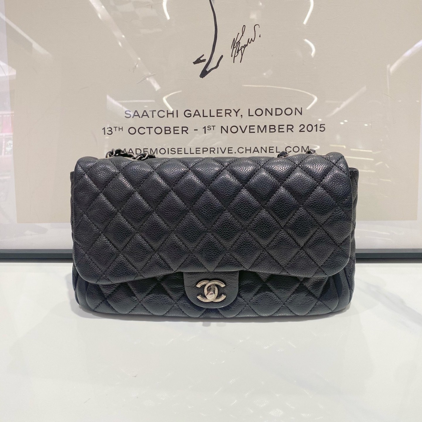 99新 Chanel/香奈儿 cf 黑银 jumbo 大号斜挎包  15465