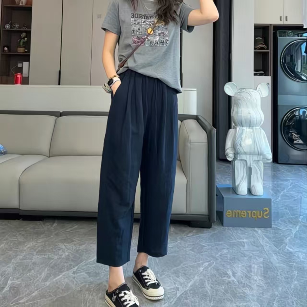 七夕活动九分休闲显瘦高腰直筒百搭宽松垂感外穿时尚薄款秋夏