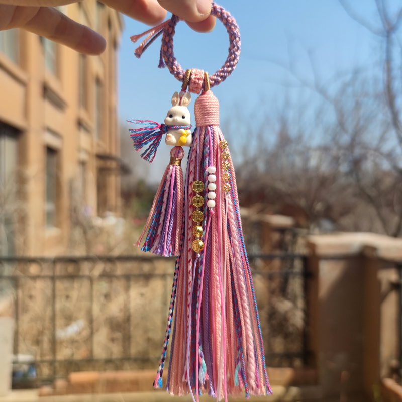 定制成品小兔子包挂车挂件饰手工DIY编绳玉米节流苏鹿角根付配饰