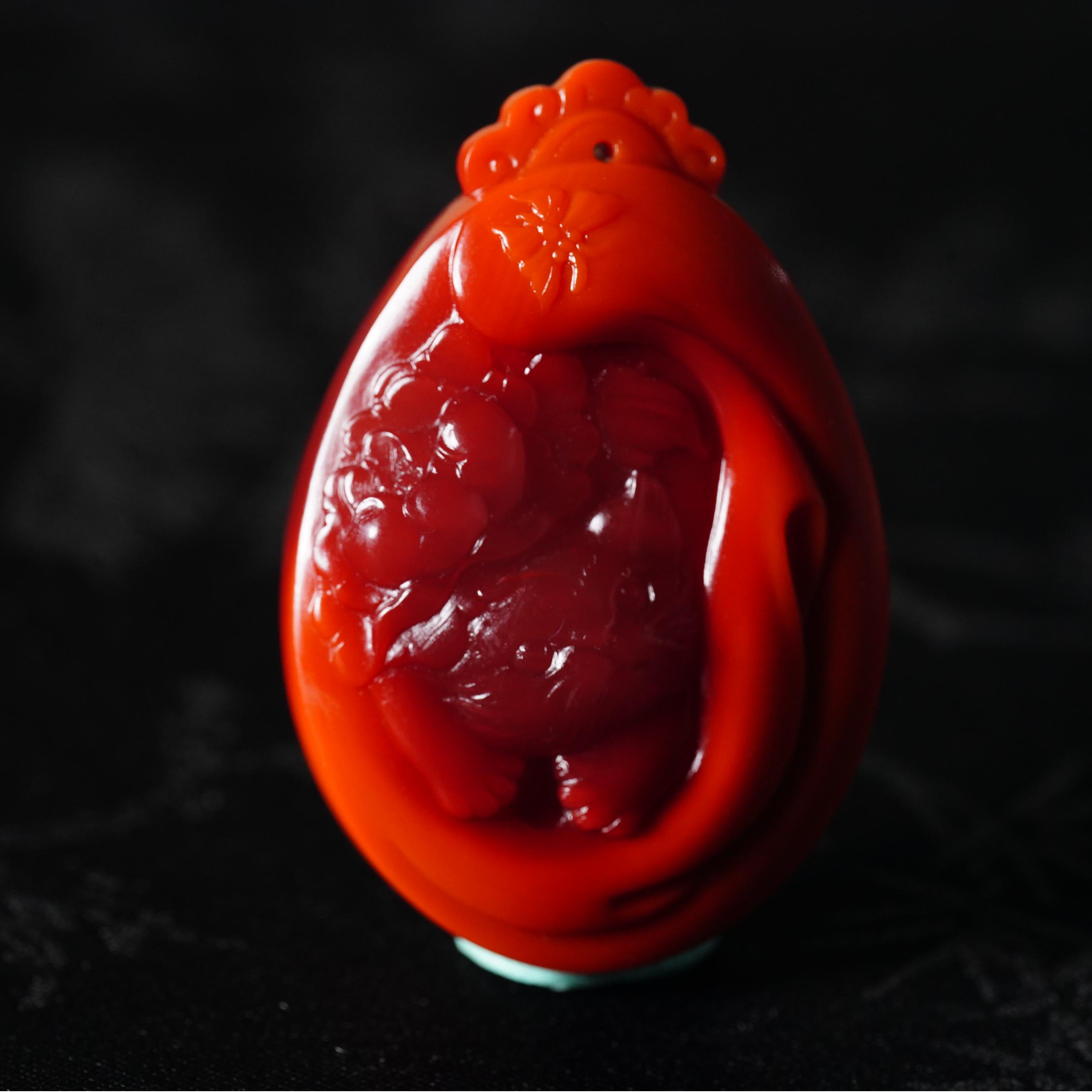 四川凉山南红玛瑙柿子玫红双色雕刻件吊坠