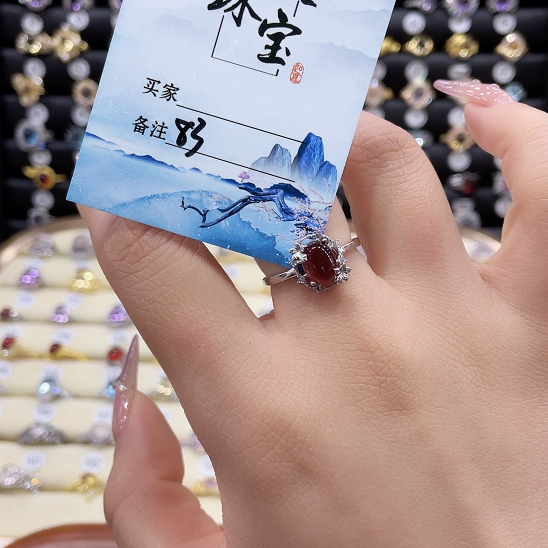 石榴石戒指银S925镶嵌A****)83