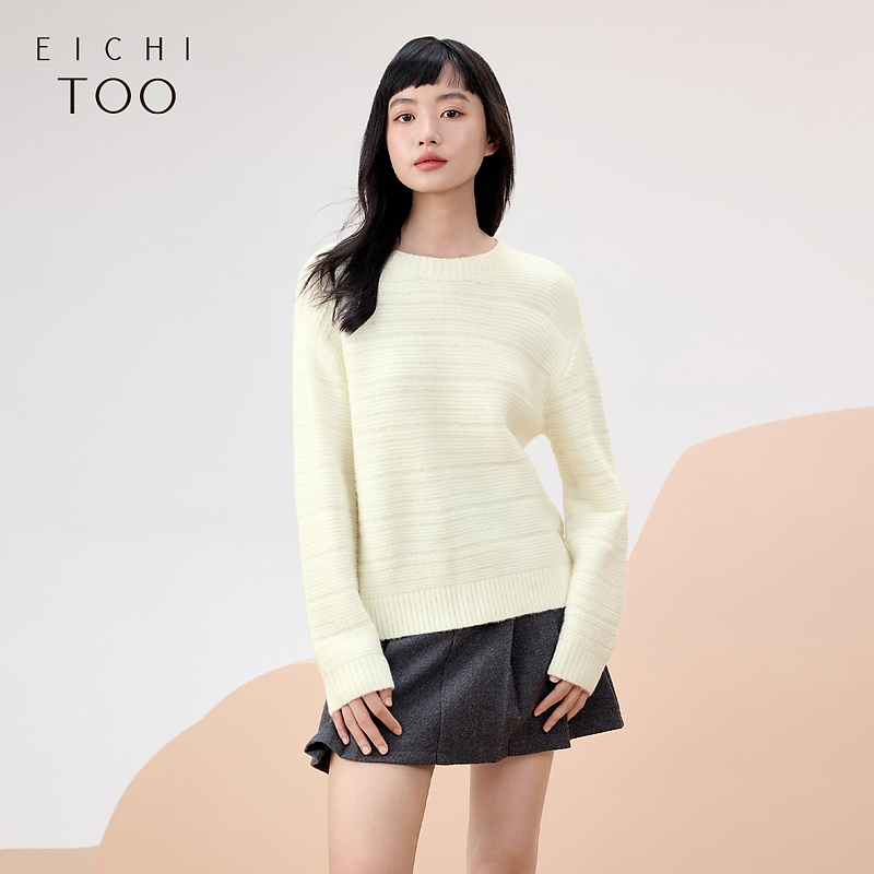 爱居兔宽松舒适毛衣女冬季新款简约大衣长袖针织衫ENZAJ4P030A