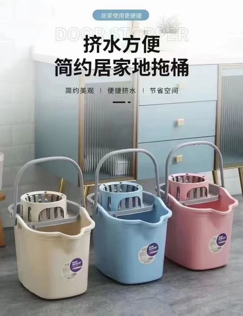加厚塑料拖把挤水桶带滑轮免手洗手压墩布桶