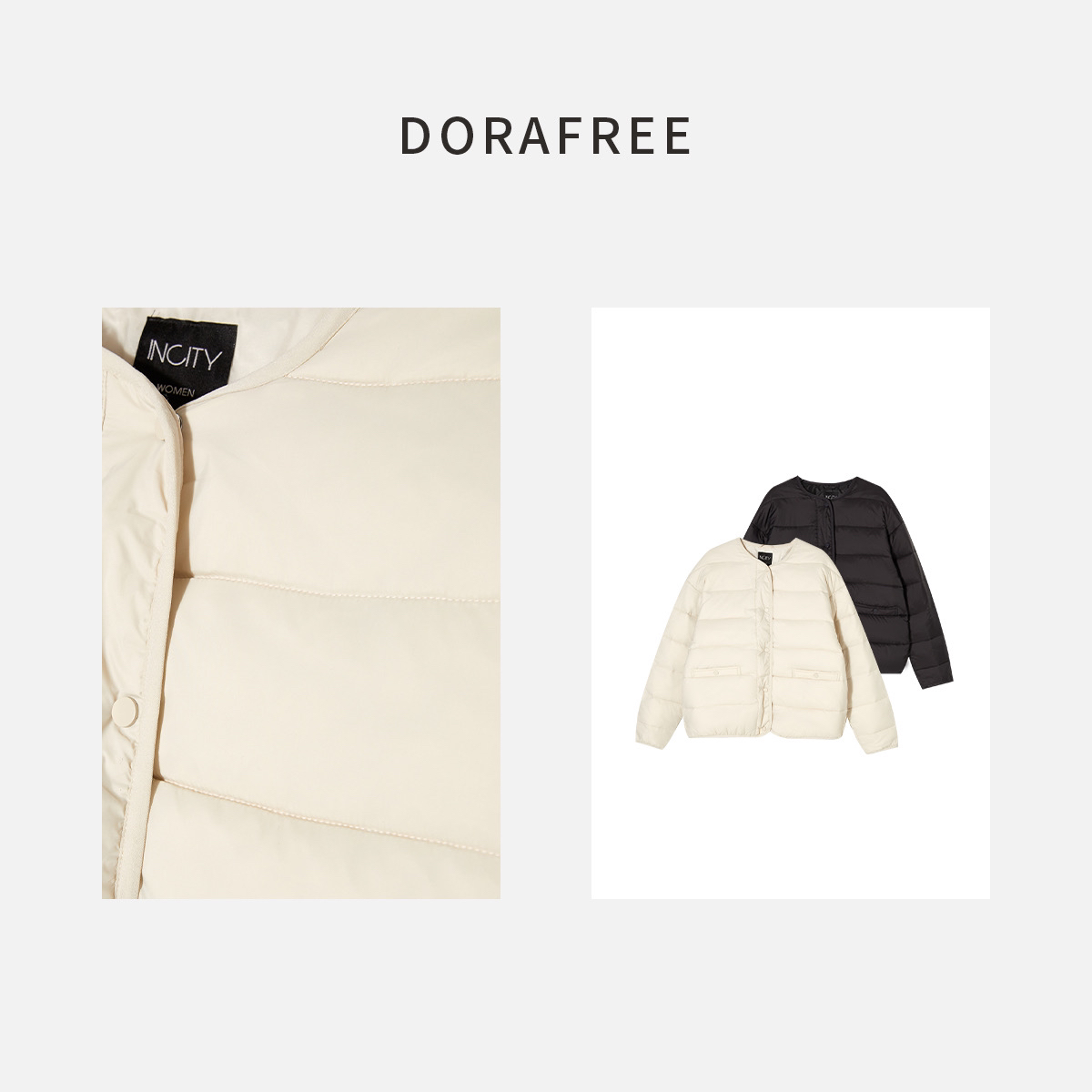 1393 简约时尚落肩宽松女士棉衣秋冬廓形休闲圆领棉服外套