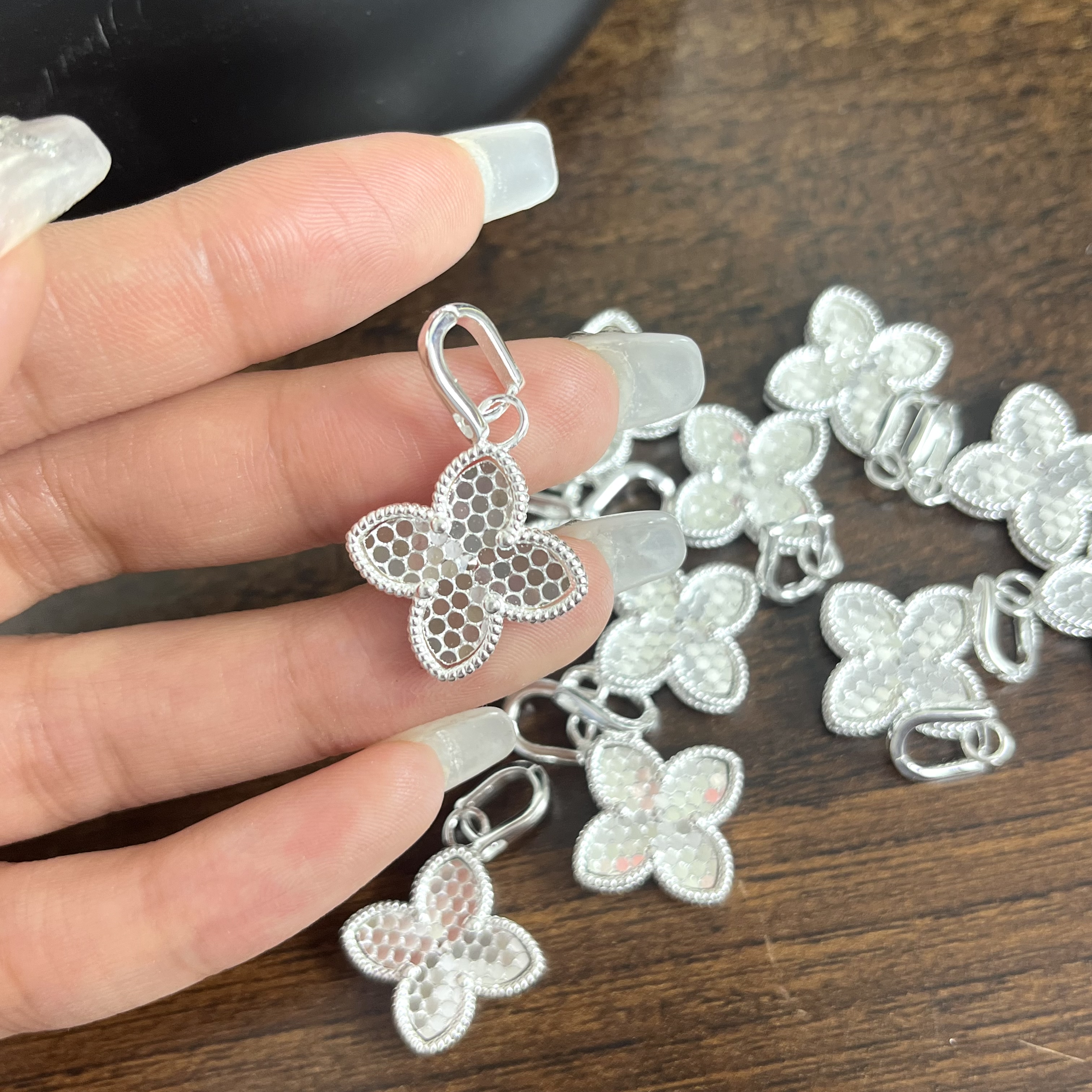 吊坠925银 韩ins风时尚百搭气质简约  碎冰冰四叶万能扣吊坠