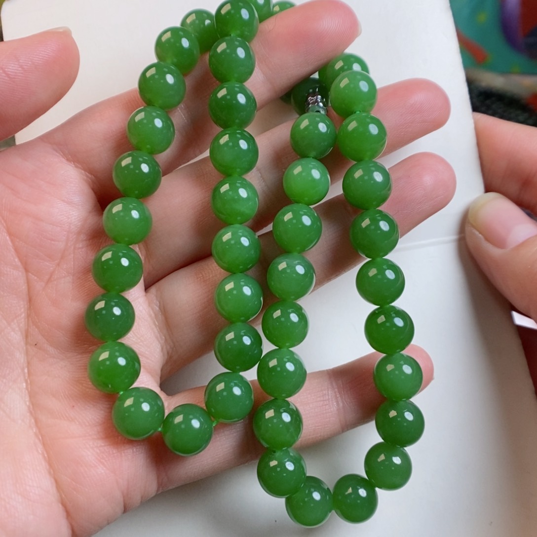 和田玉手链未镶嵌粉绿