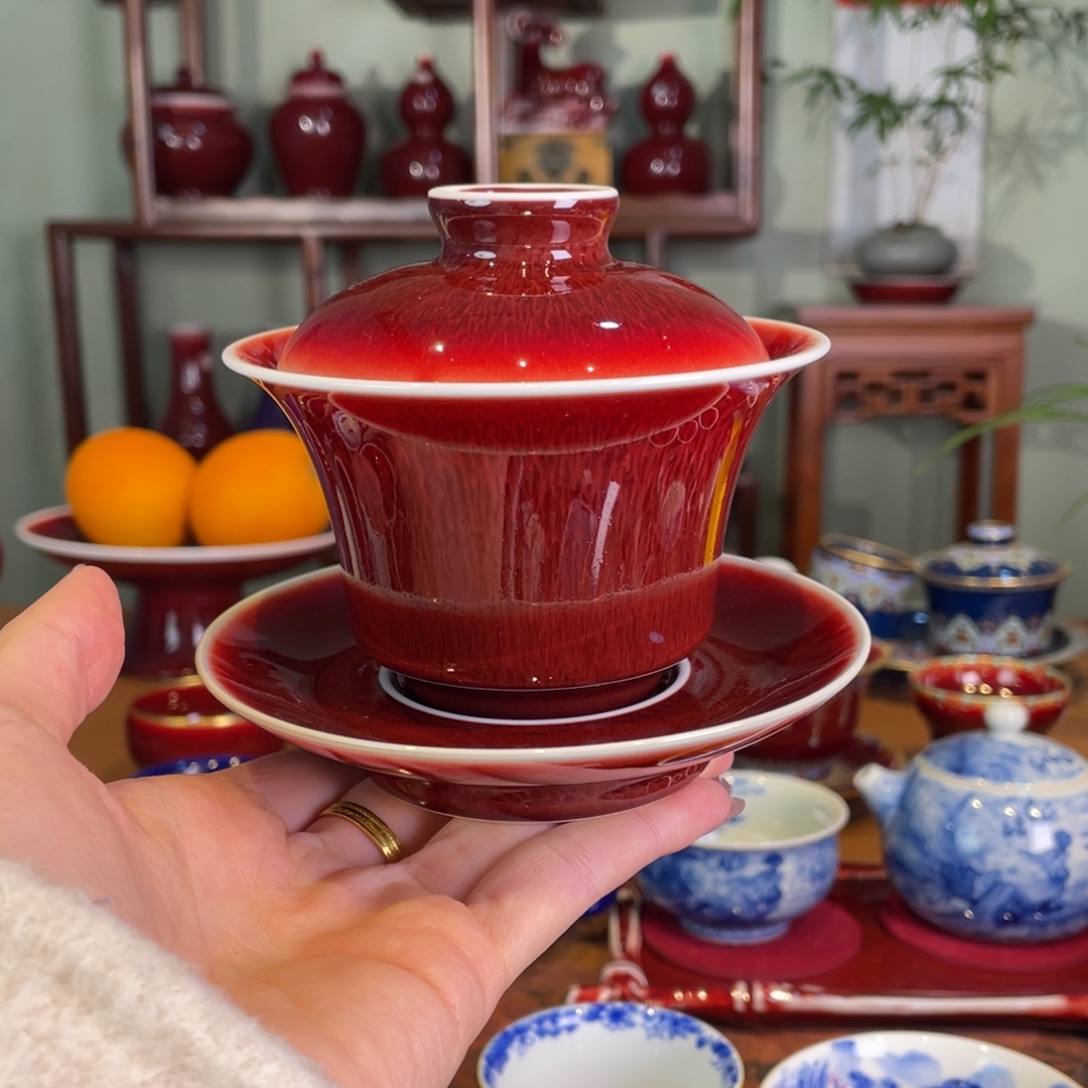 清欢雅玩原矿郎红福利马蹄盖碗150毫升