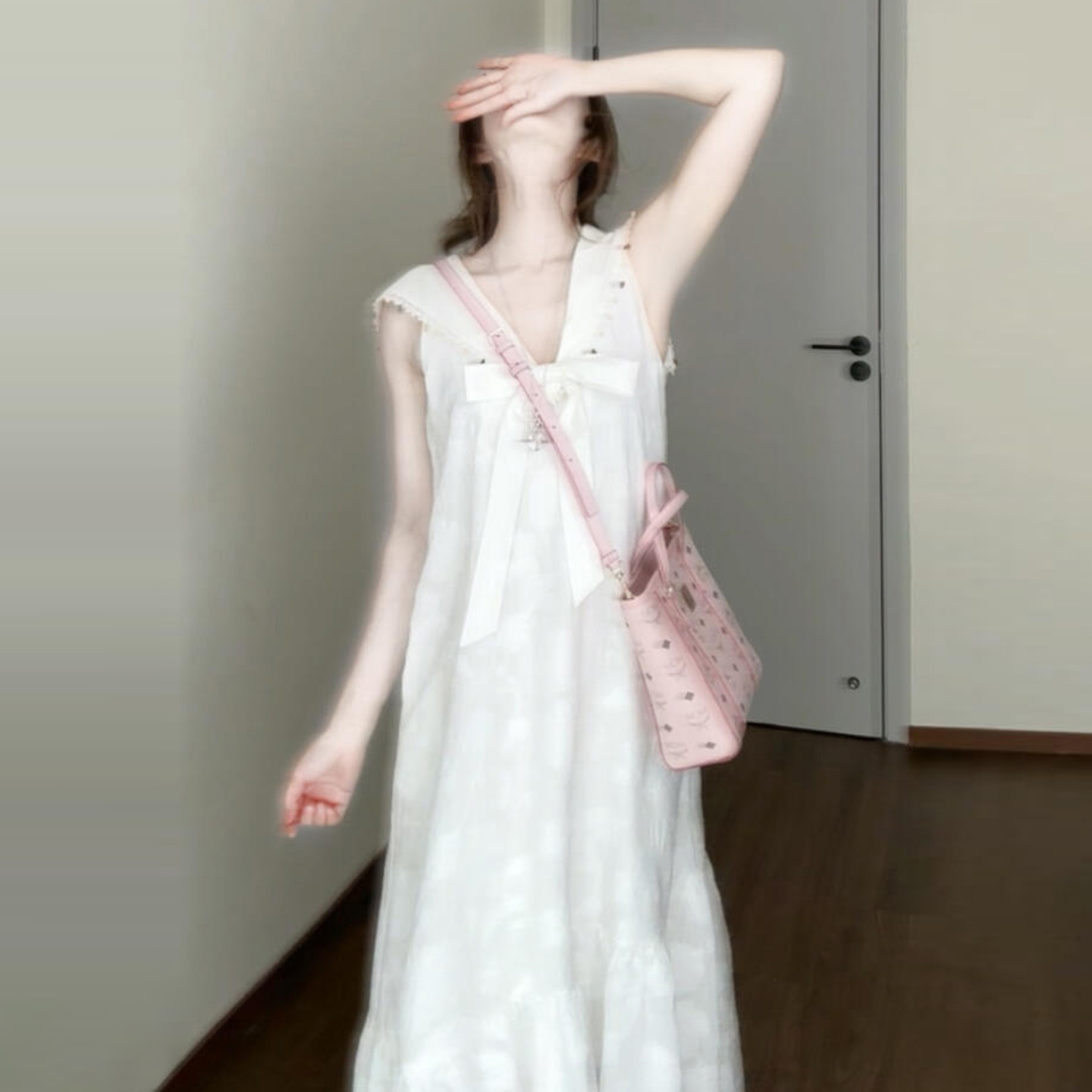 法式重工提花白色海军领连衣裙女夏季新款背心吊带气质无袖长裙子