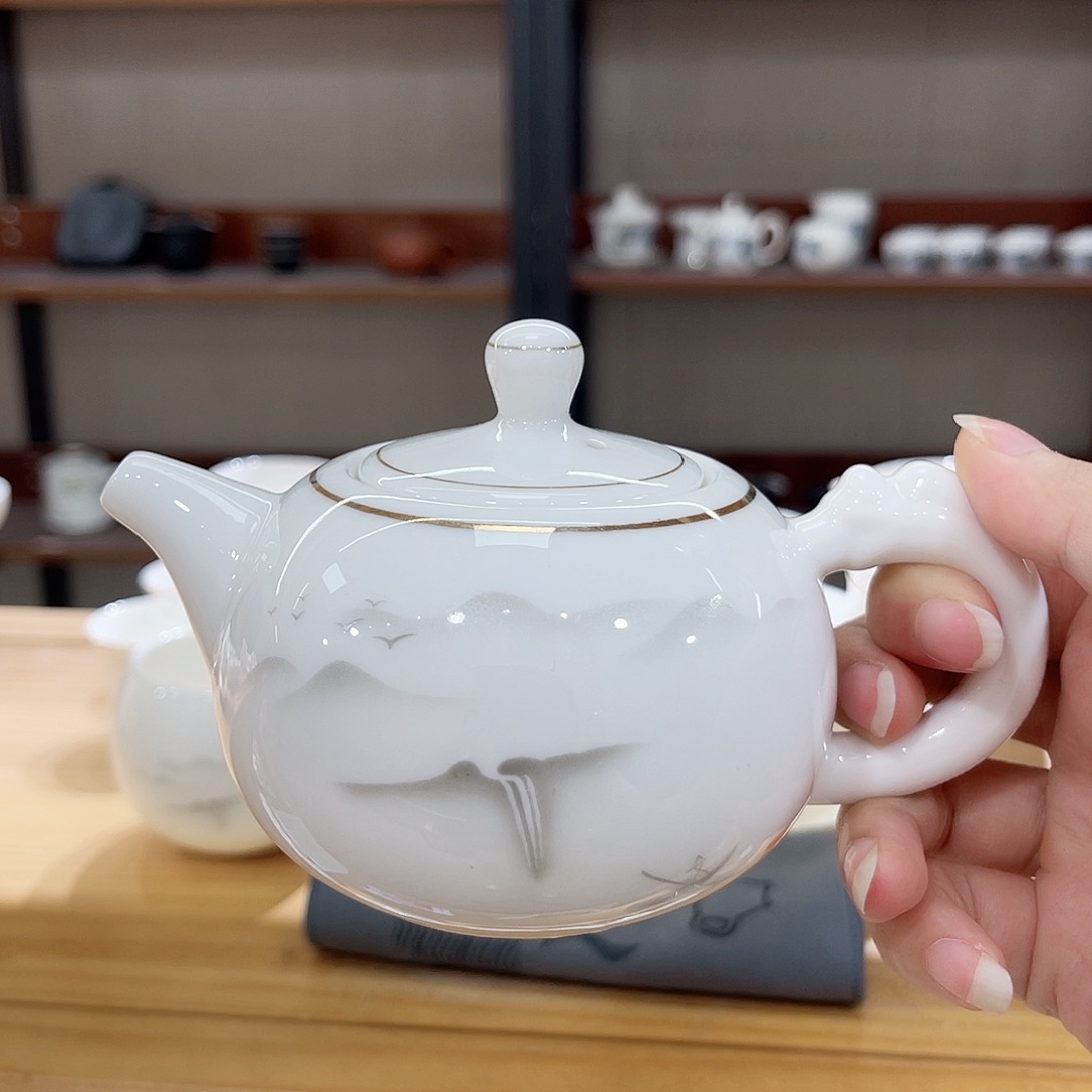 高端羊脂玉茶具套装
