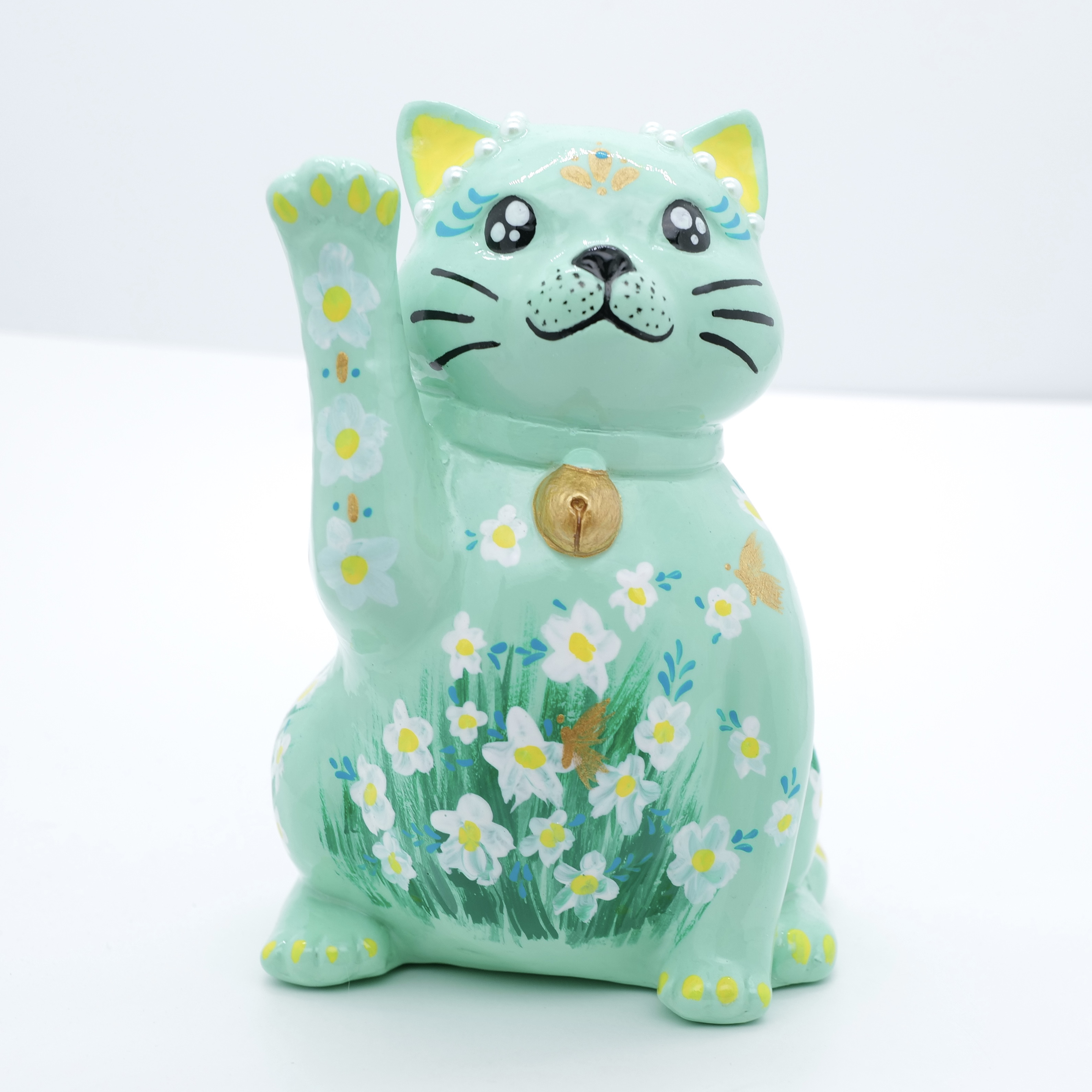 王甜心摆件《招财猫》艺术石膏作品，手工绘制，仅一件