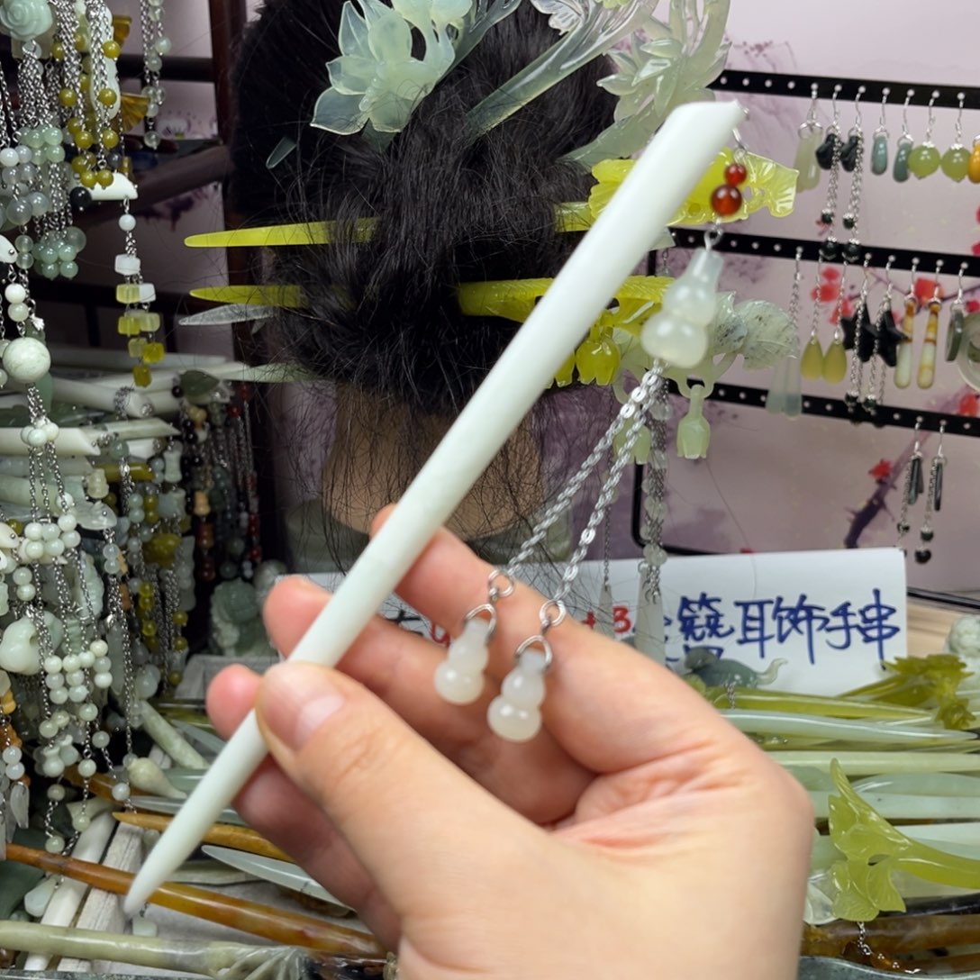 岫玉未镶嵌发饰长度18.5厘米左右