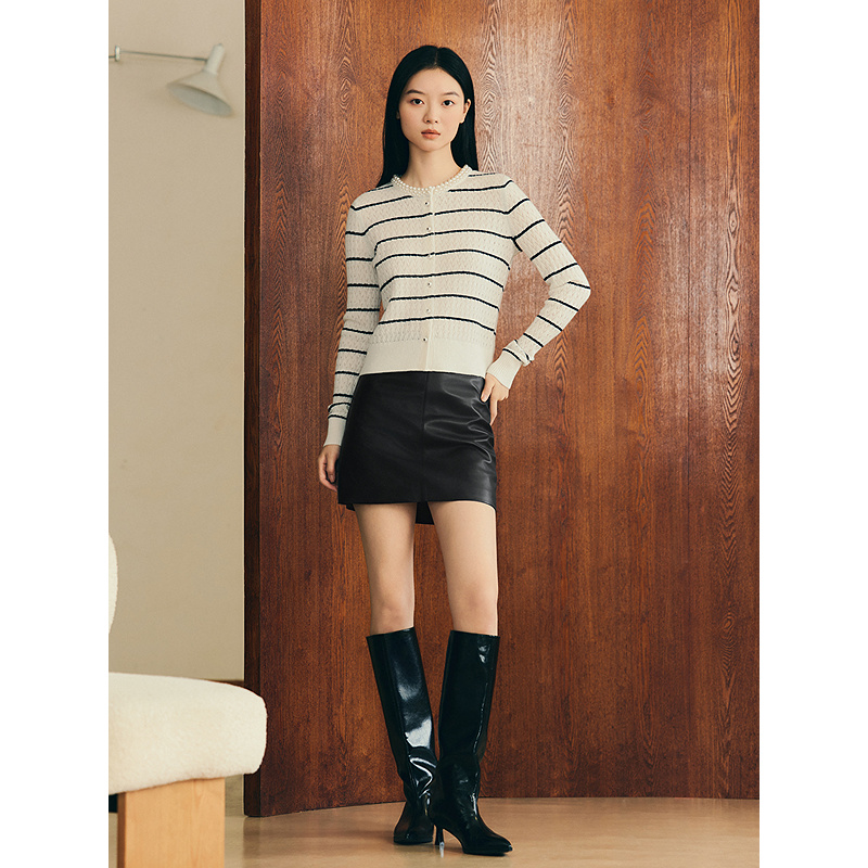 YINER音儿专选2026春季新法式优雅柔韧羊皮真皮半身裙8C66109066