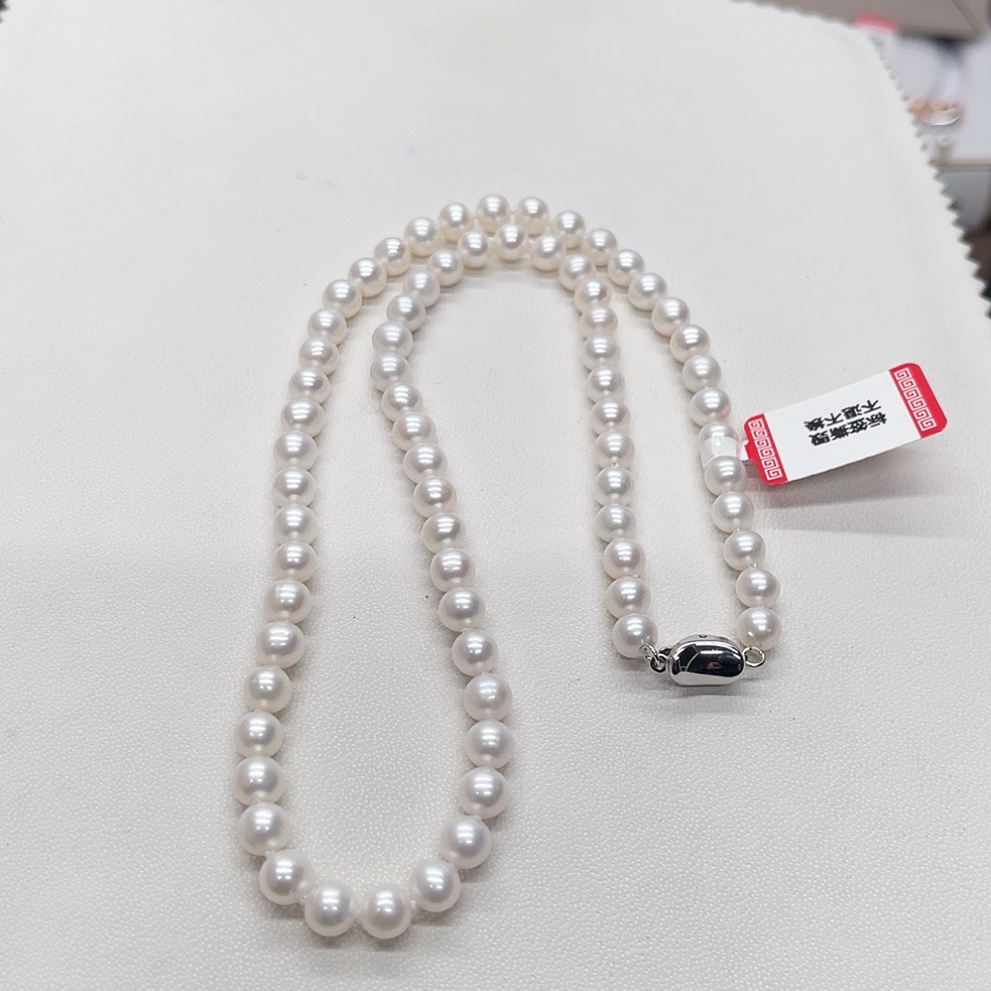 淡水珍珠项链银S925镶嵌5-6正圆