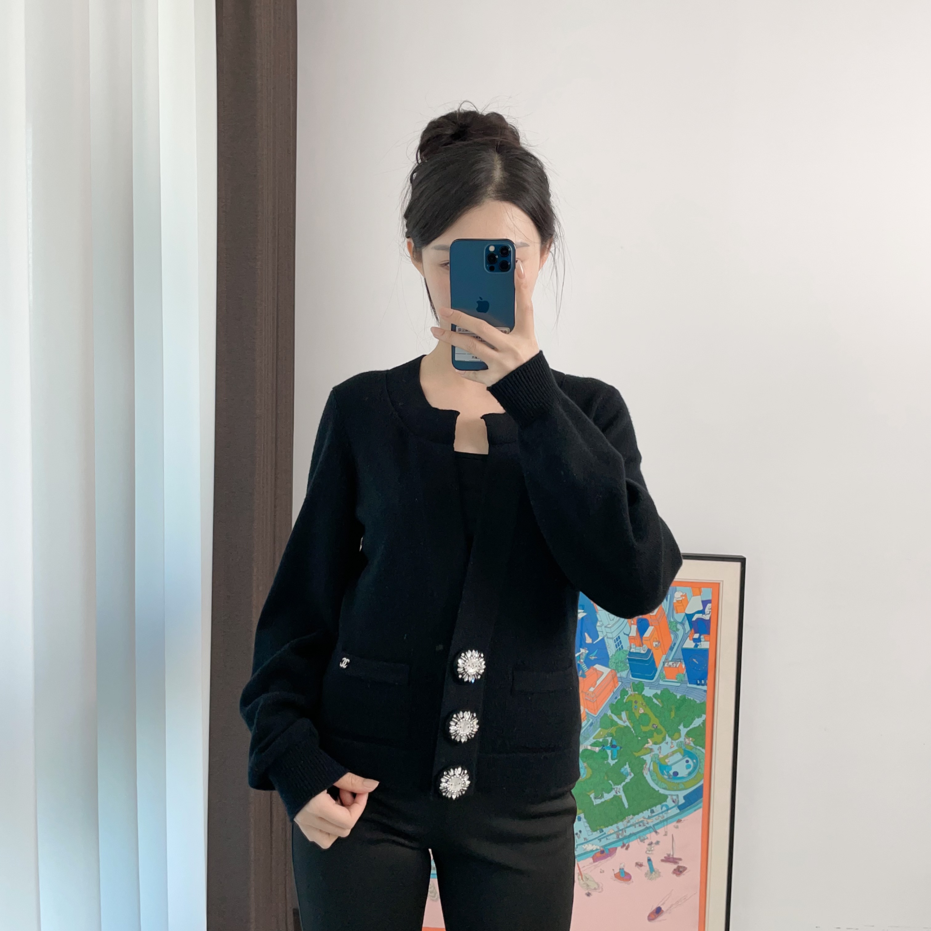 95新 Chanel/香奈儿 开衫黑色38码/251009GXR7Q01