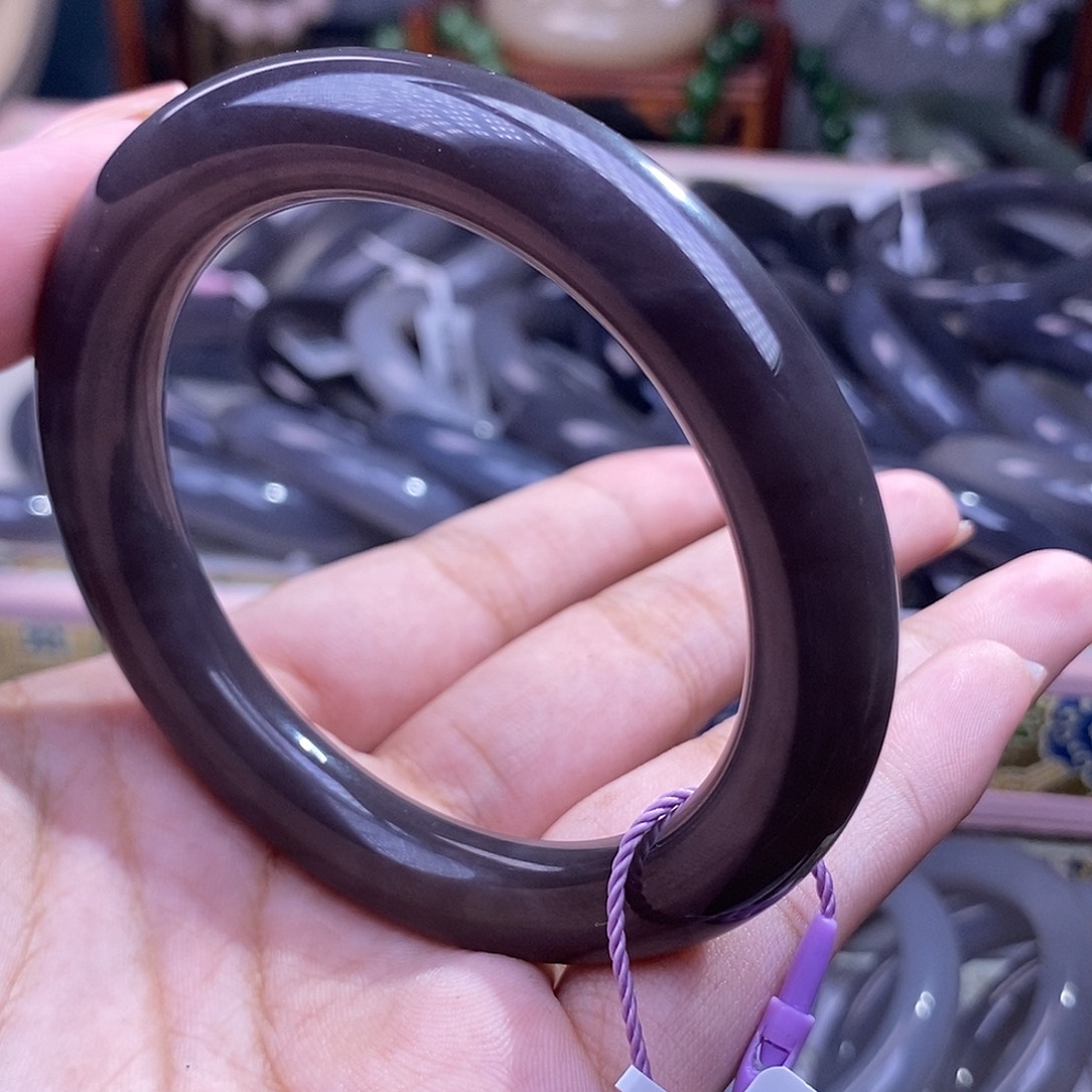和田玉清货价老矿料浓烟紫圆条手镯55未镶嵌