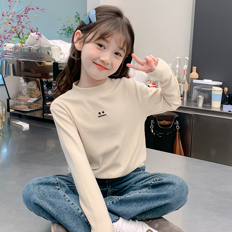 女童打底衫秋冬新款儿童德绒长袖T恤女孩休闲上衣半高领秋衣童装