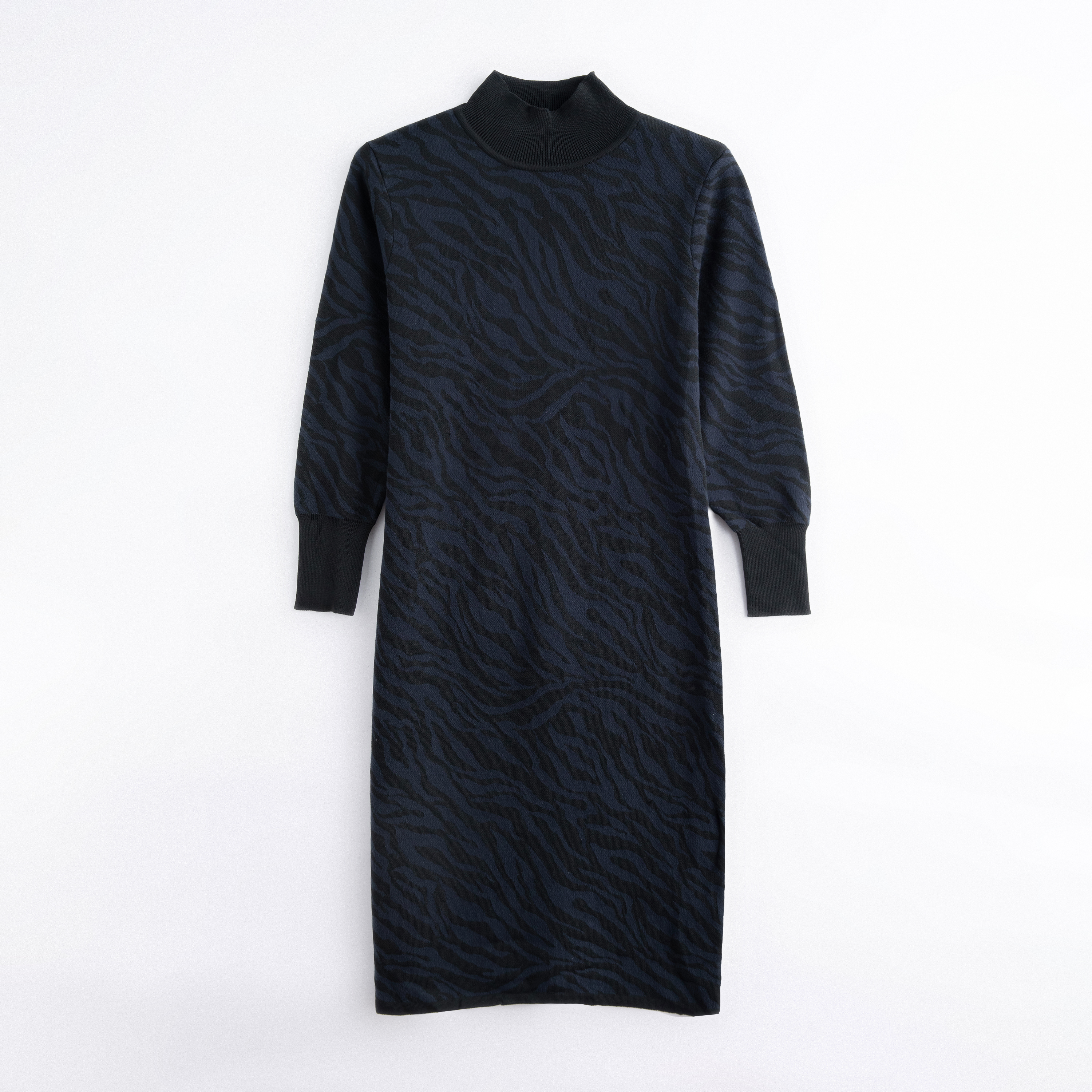 A字裙常规高弹力连衣裙长款黑色优雅半高领