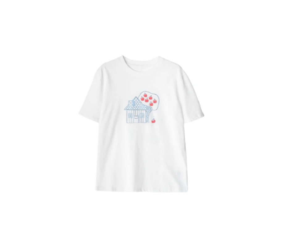 2025早春新品减龄韩系高级感苹果屋印花夏季短袖女款白色夏款