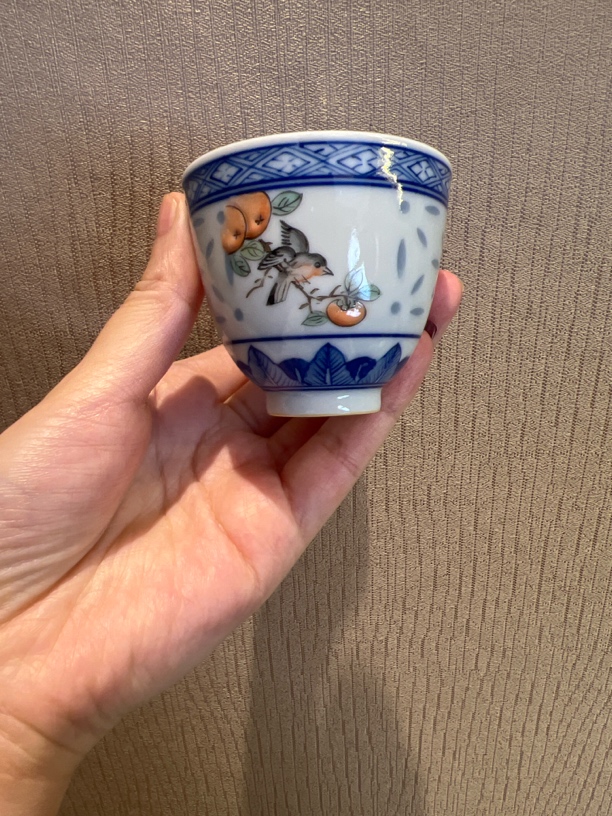 双面开窗花鸟玲珑杯主人杯手绘