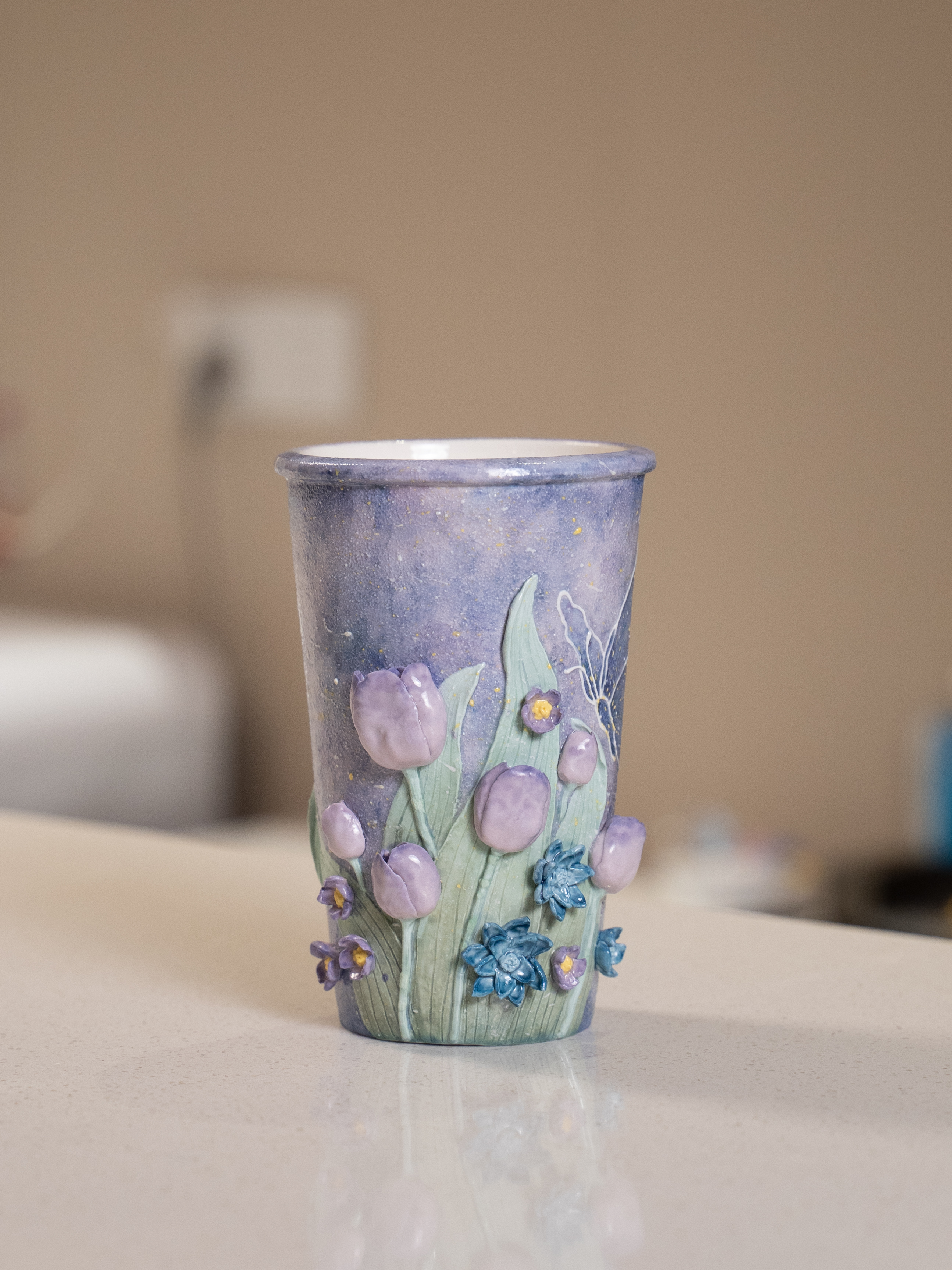 阿瑶 | 星空蝴蝶郁金香立体浮雕可乐杯