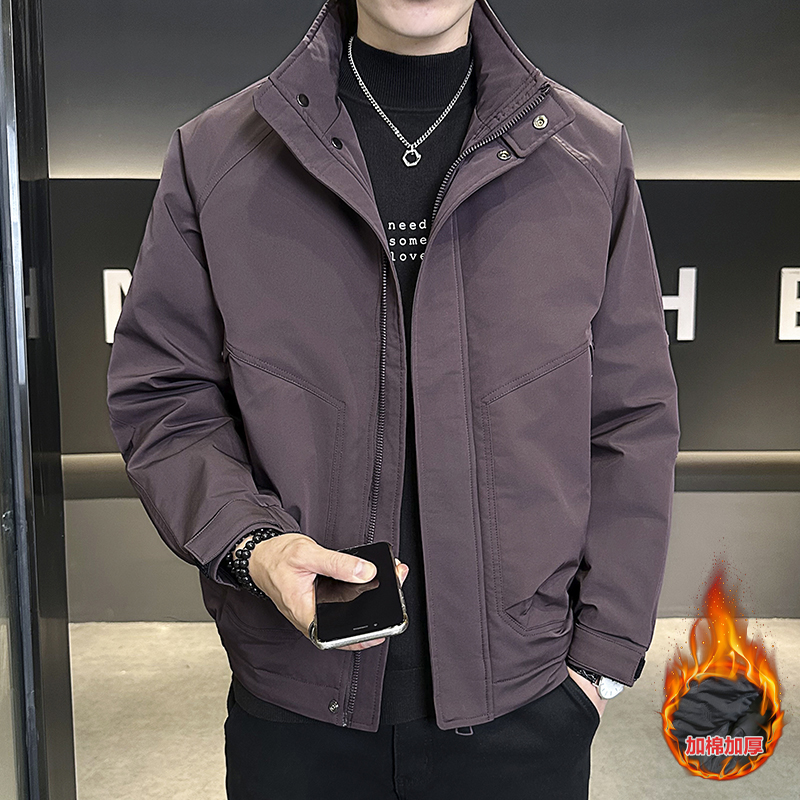 秋冬立领夹克防风抗皱保暖棉服时尚宽松外套男1076