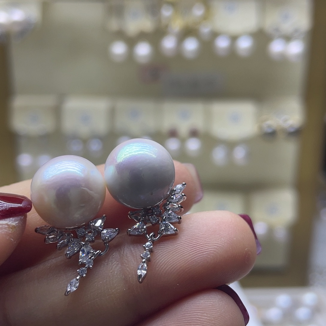 淡水珍珠耳饰银S925镶嵌