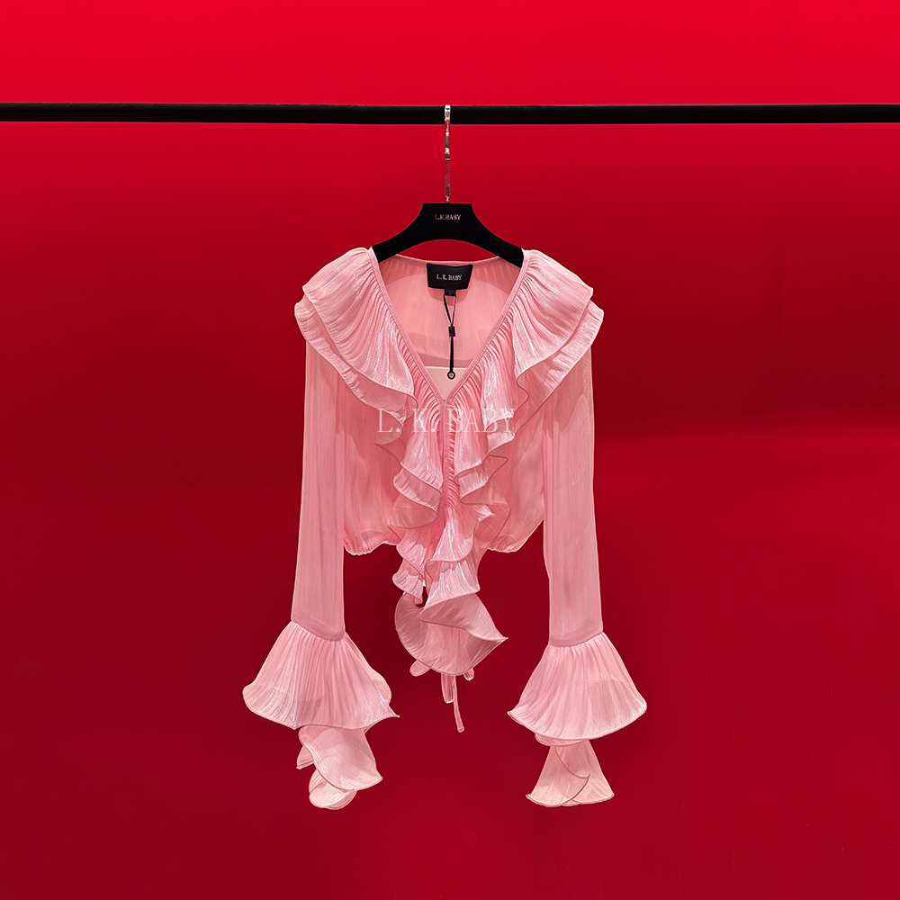 【L.K.BABY】仙气飘飘A 法式浪漫「春日玫瑰粉」不规则流苏荷叶边开衫