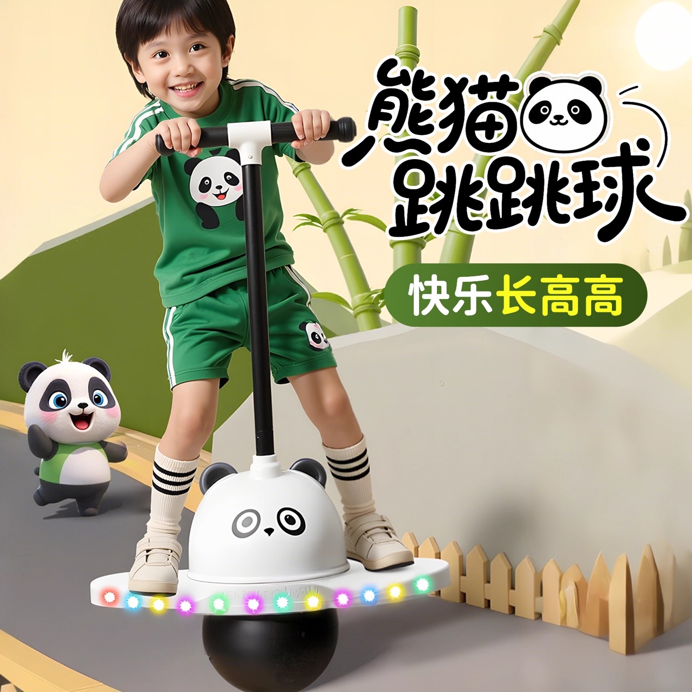 熊猫发光跳跳球儿童弹力球成人健身幼儿园婴儿3-6岁儿童益智早教