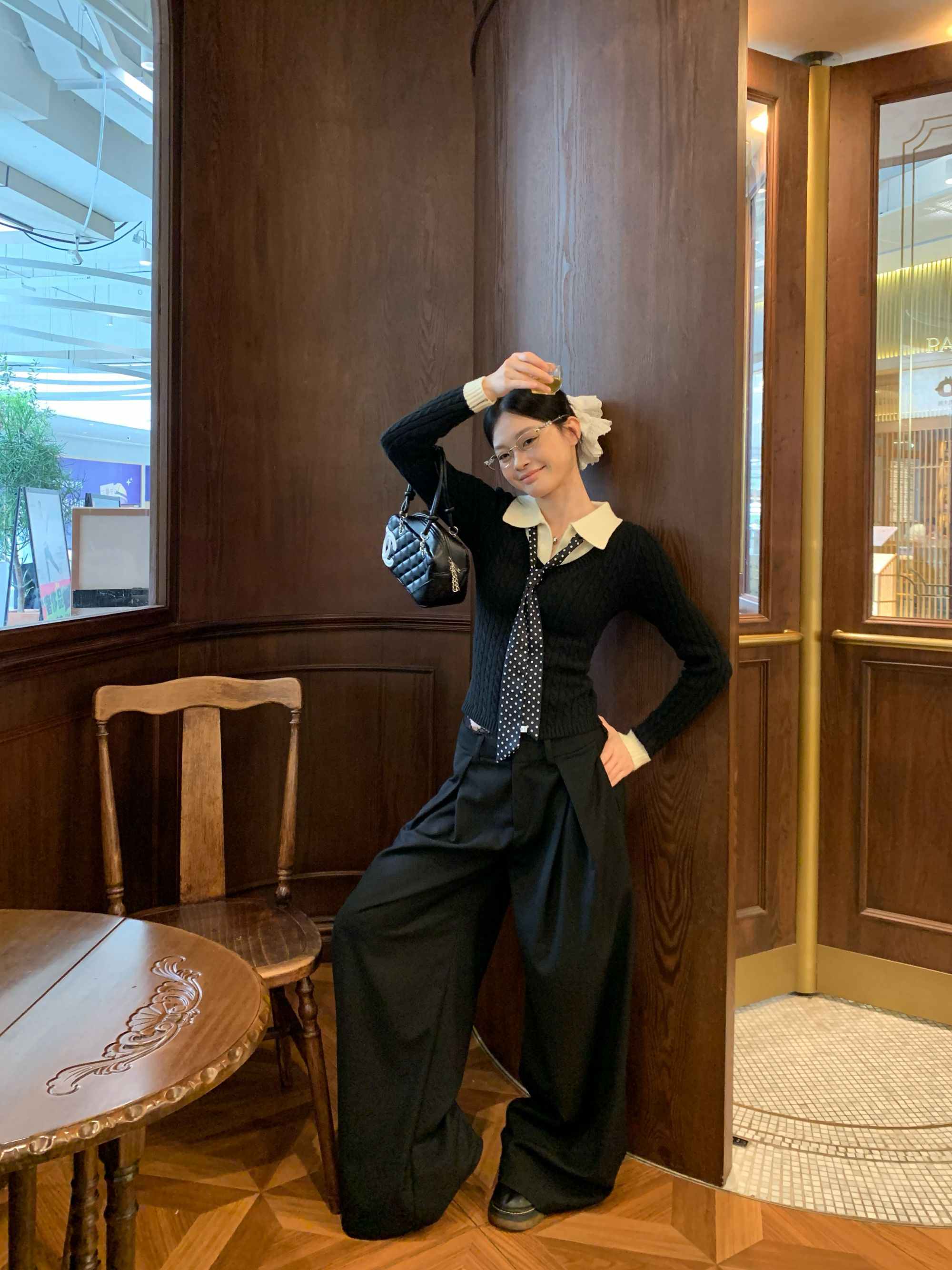 宋正恩11/18上新蝴蝶结小标装饰拼色polo领毛织小件ZSSM2011