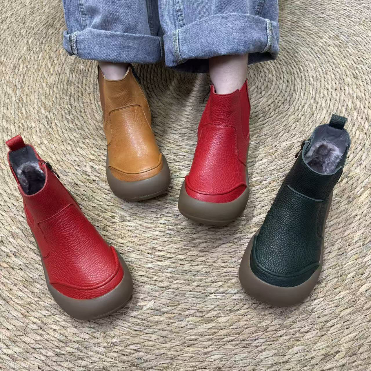 2716-26A冬季大棉新款纯色侧拉链保暖加厚舒适百搭软底软面短靴