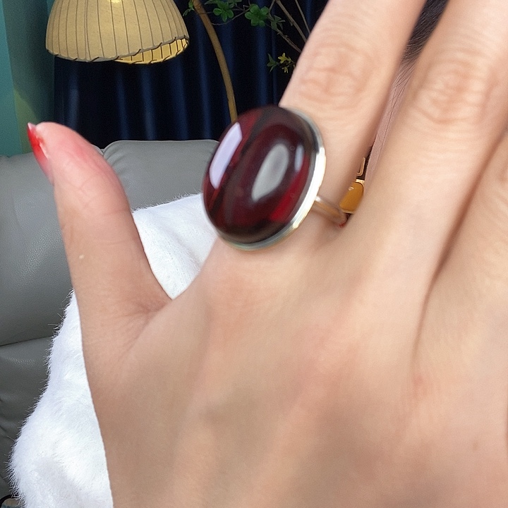 血珀戒指银S925镶嵌戒指