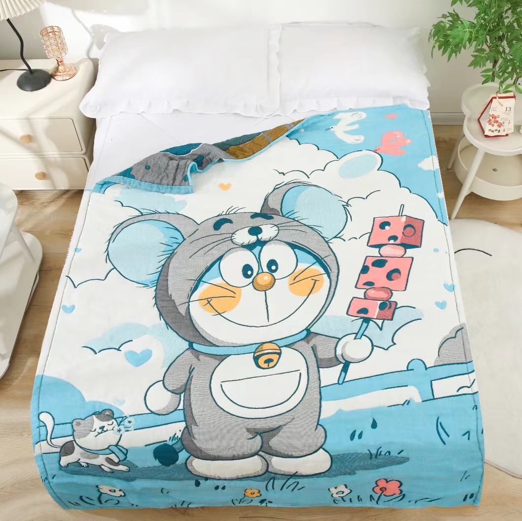 （叮当猫鼠）120*150cm全棉纱布泡芙被皱皱纱布单人被提花A类机洗