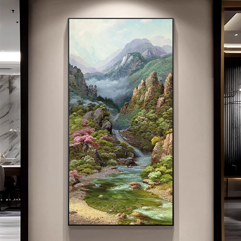 《翠谷逸境》玄关风景装饰画复刻立体油画山水画入户定制艺术挂画