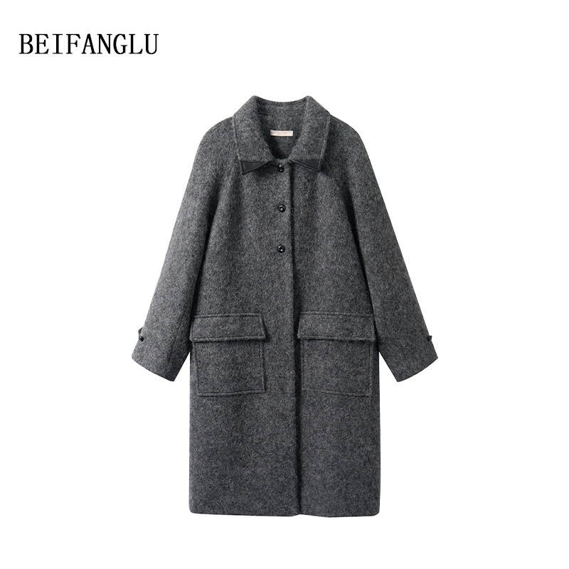 北方鹿【高智感穿搭】羊毛+羊驼毛法式气质翻领大衣呢外套M96Q0901