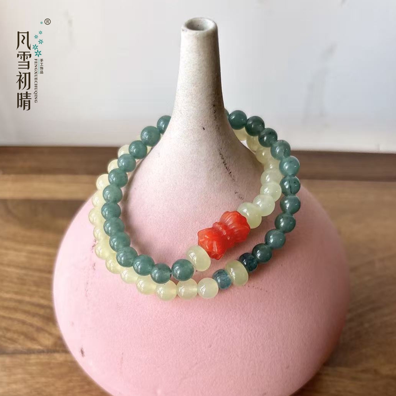 风雪初晴 非金属布艺手链 凝红绵汐双圈奶油兔手链纯手工紫锂