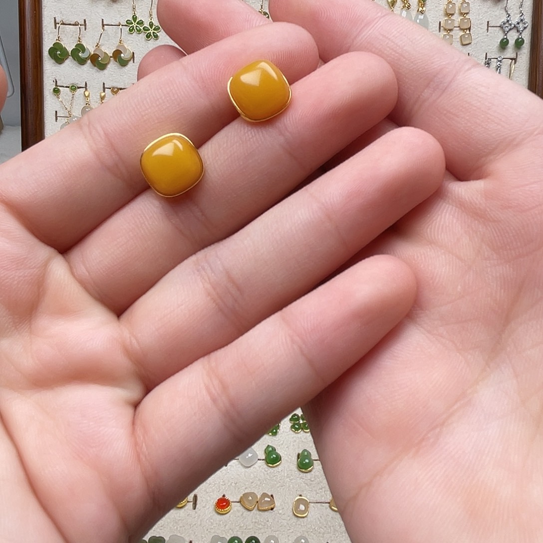 银S925镶嵌和田玉耳饰