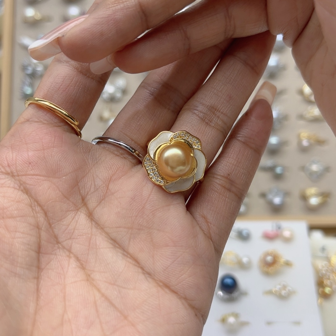 云***员戒指淡水珍珠合金