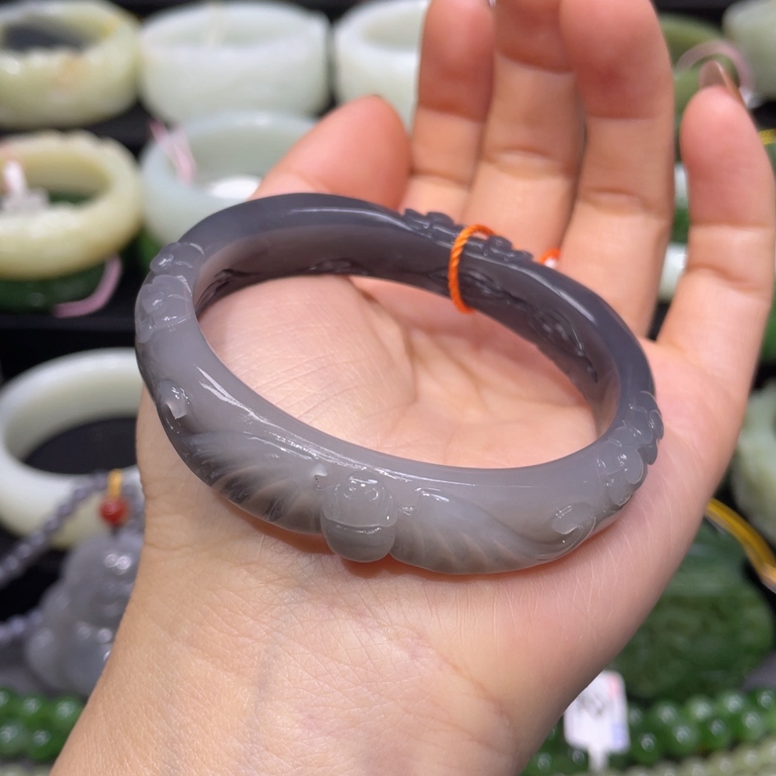 和田玉未镶嵌手镯54+圈口 编号25贵妃镯