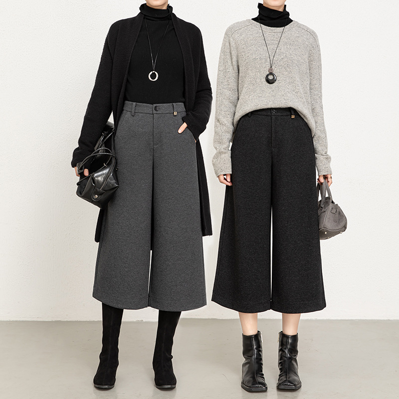 【专属链接】2025年冬新款复合休闲阔腿加厚绵羊毛八分裤女宽松显瘦