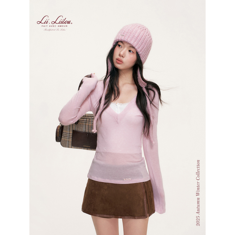 Liilou clean fit 天丝羊毛 V领修身长袖正肩内搭打底衫上衣