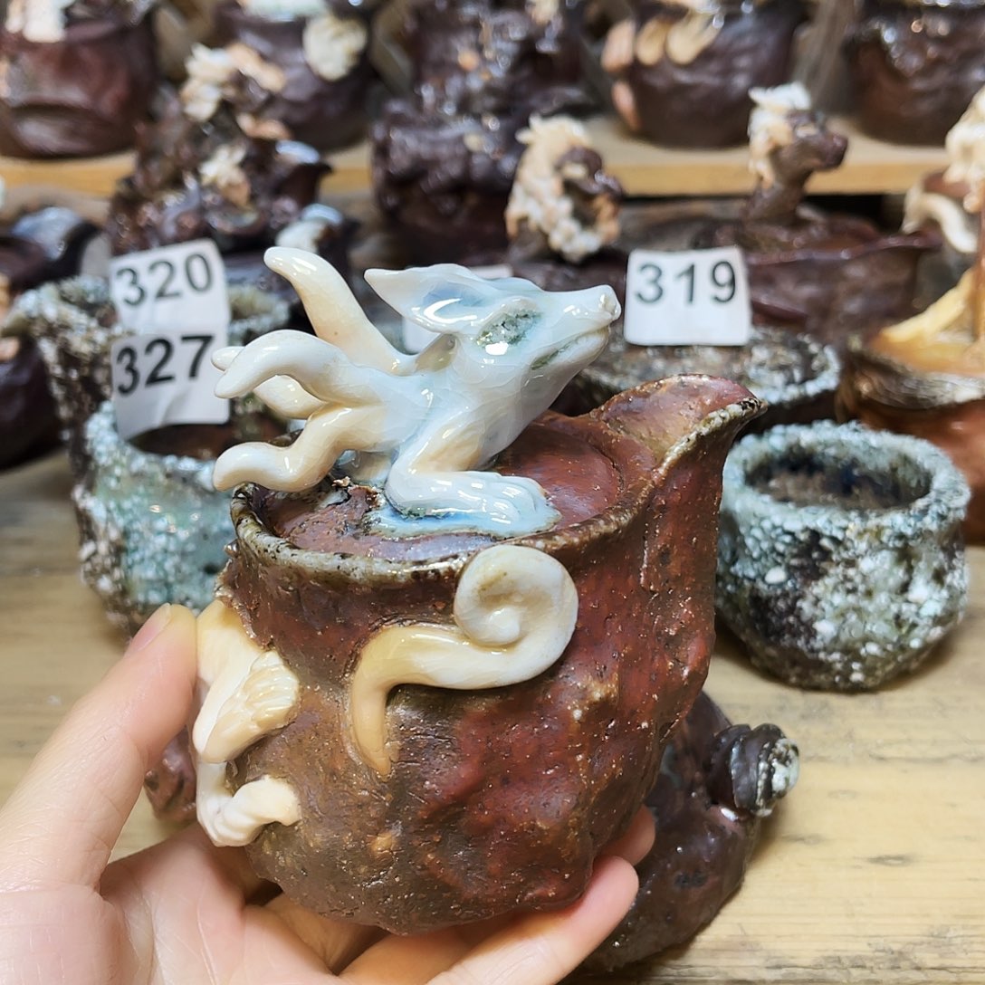 杯柴烧粗陶手捏宝瓶渗水微瑕