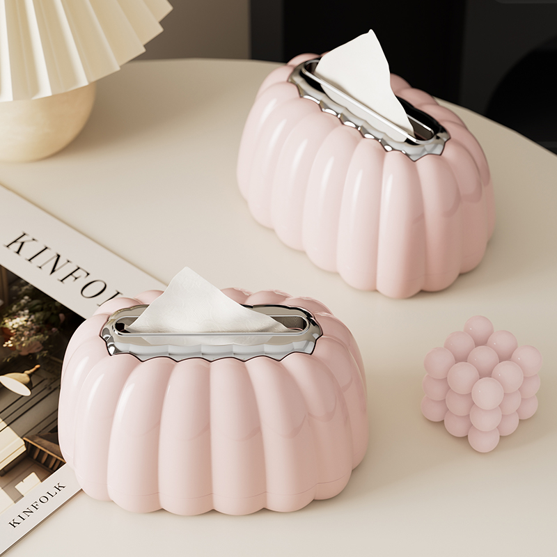 创意可爱南瓜纸巾盒弹簧升降抽纸盒卧室客厅升级植绒款纸巾收纳盒