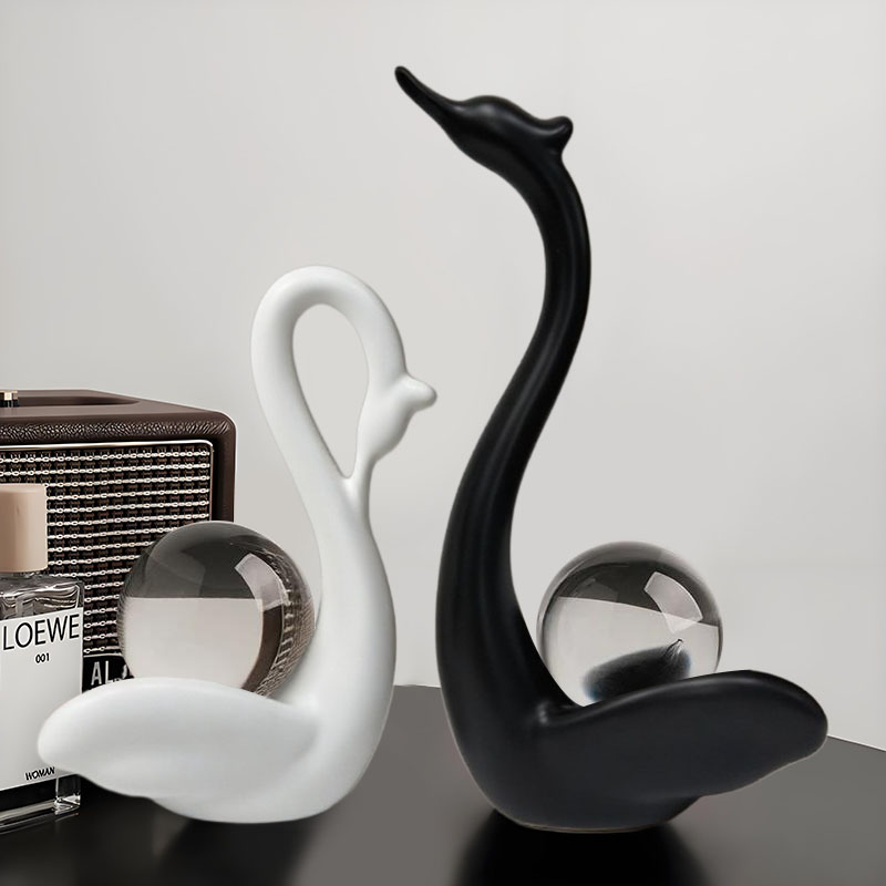 岐素水晶球情侣天鹅摆件现代轻奢家居玄关客厅酒柜电视柜装饰品