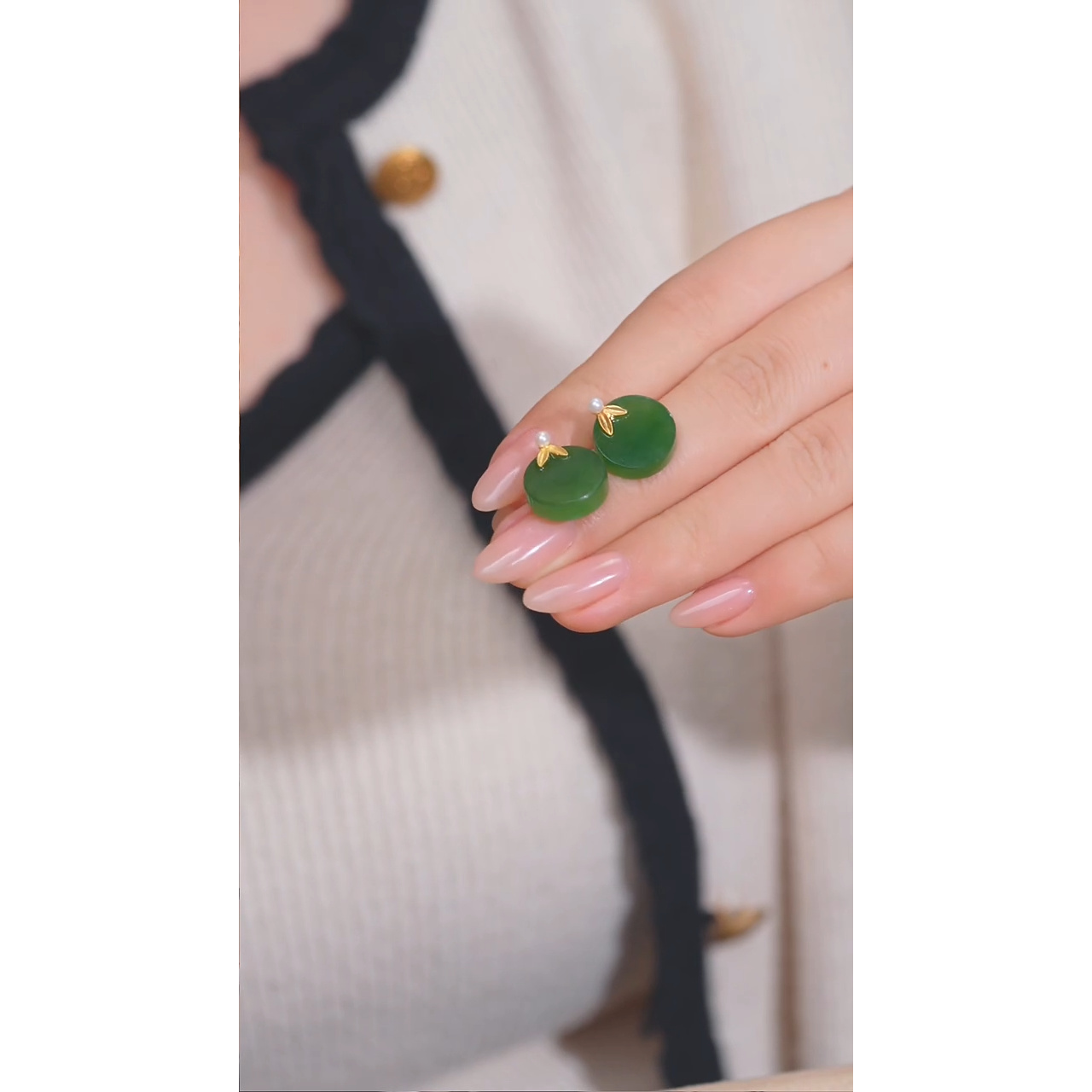 和田玉耳饰18K金镶嵌@@W7734