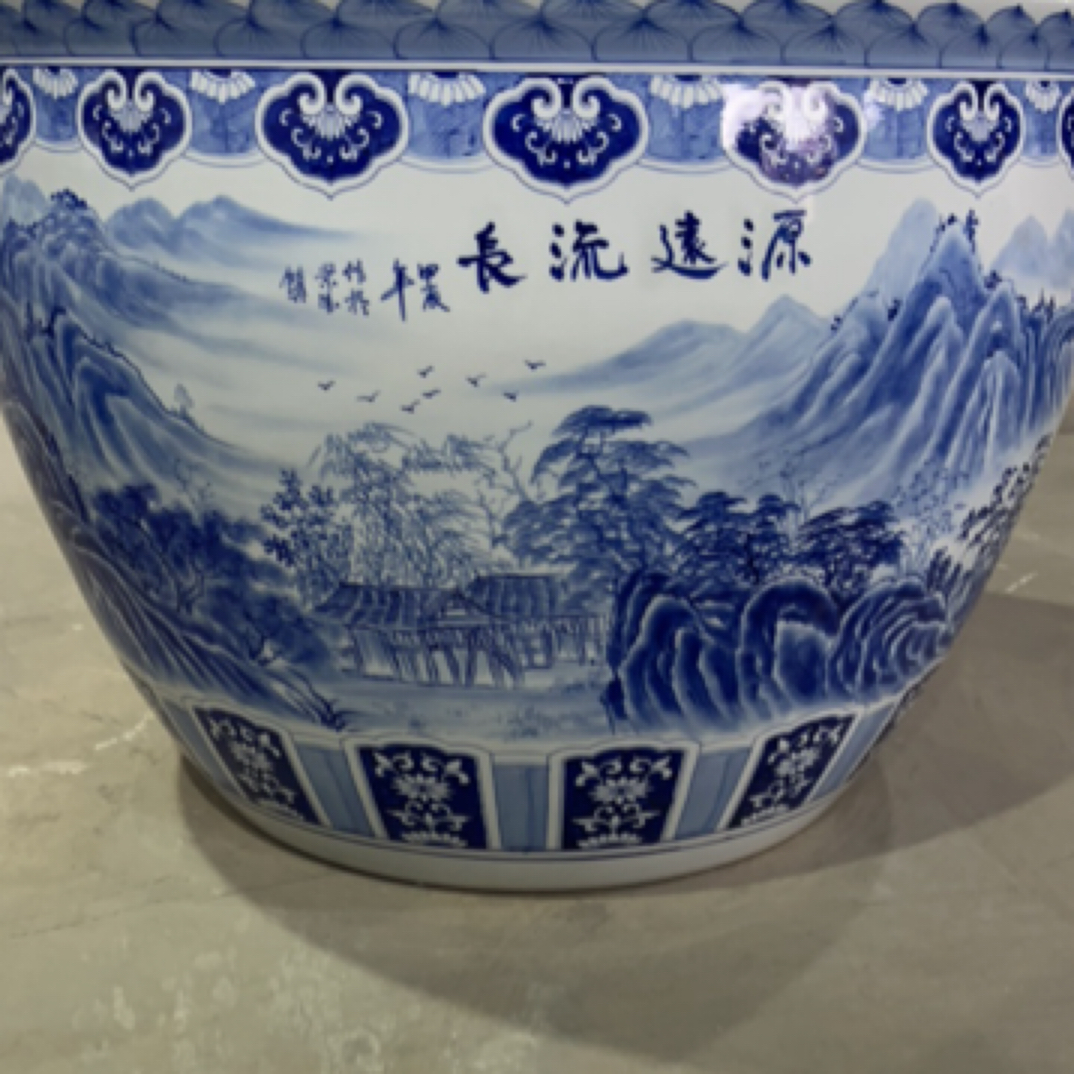 口径100cm高72cm手绘青花源远流长门海大缸