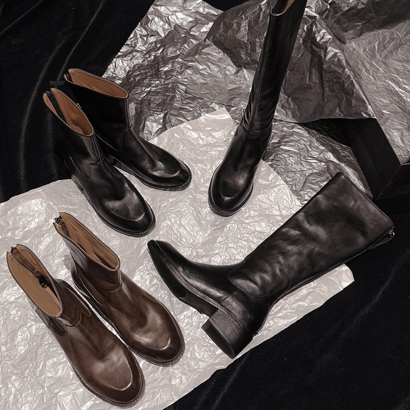 诗博尼·【4.5cm】34-40头牛/头猪/头猪秋冬平口粗跟简约长靴短靴女