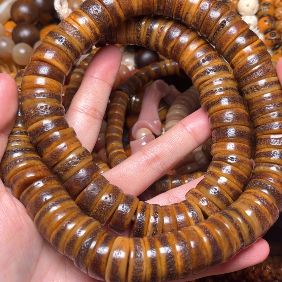 【闪购商品】牛骨手串/手链孟**夫牛骨原色切片18×108颗素